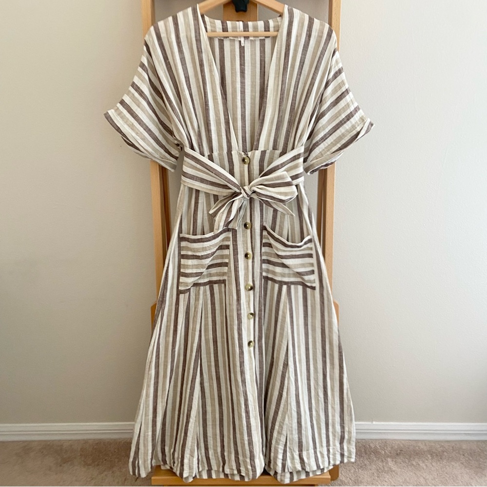 Free People Monday Light Grey Striped Midi Dress - Picture 7 of 16